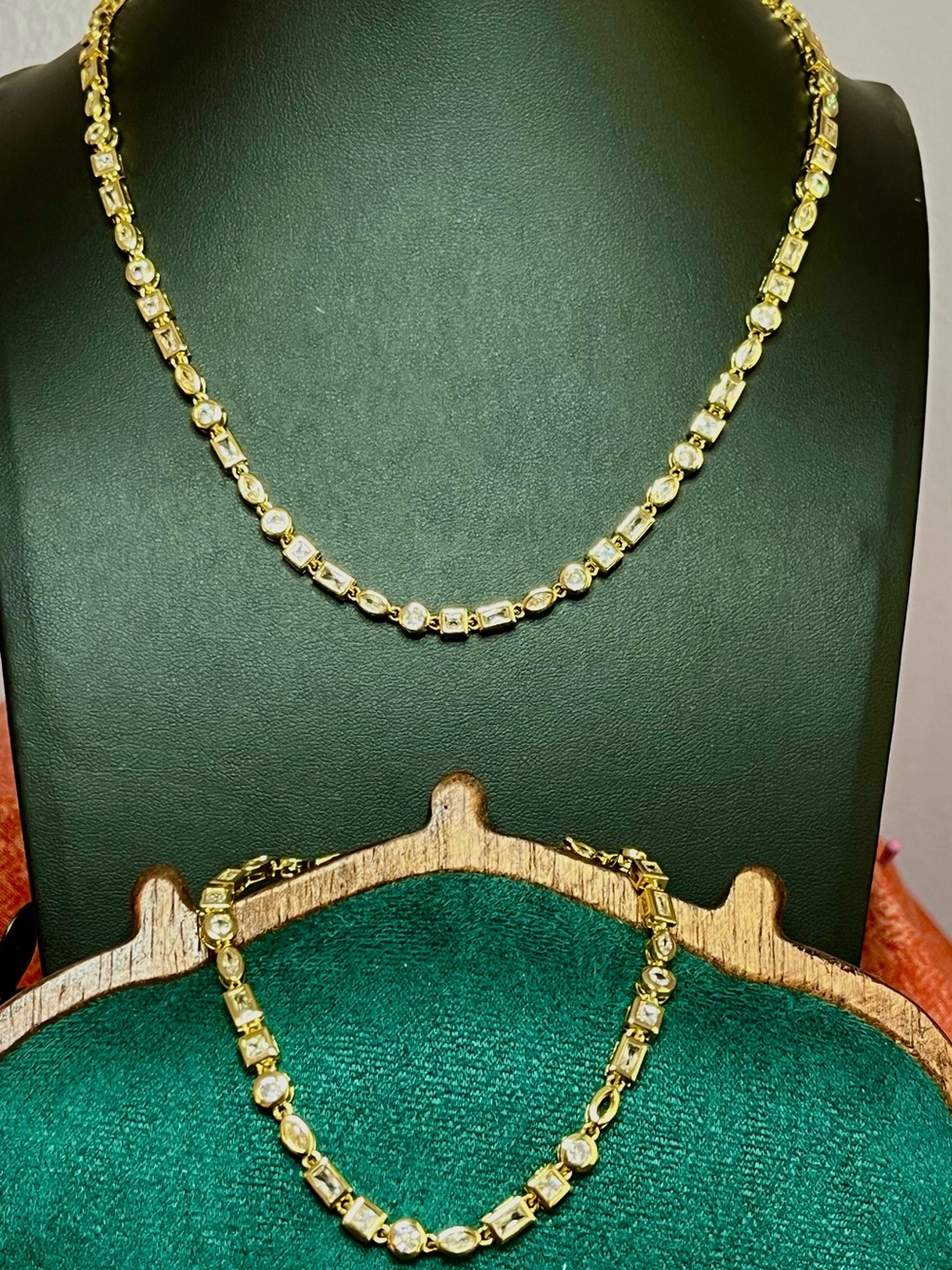 Gold Multi-Shape Petite Crystal Tennis Necklace & Bracelet Set